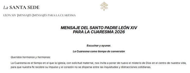 Escuchar y ayunar: Mensaje del Papa León XIV para la Cuaresma 2026
